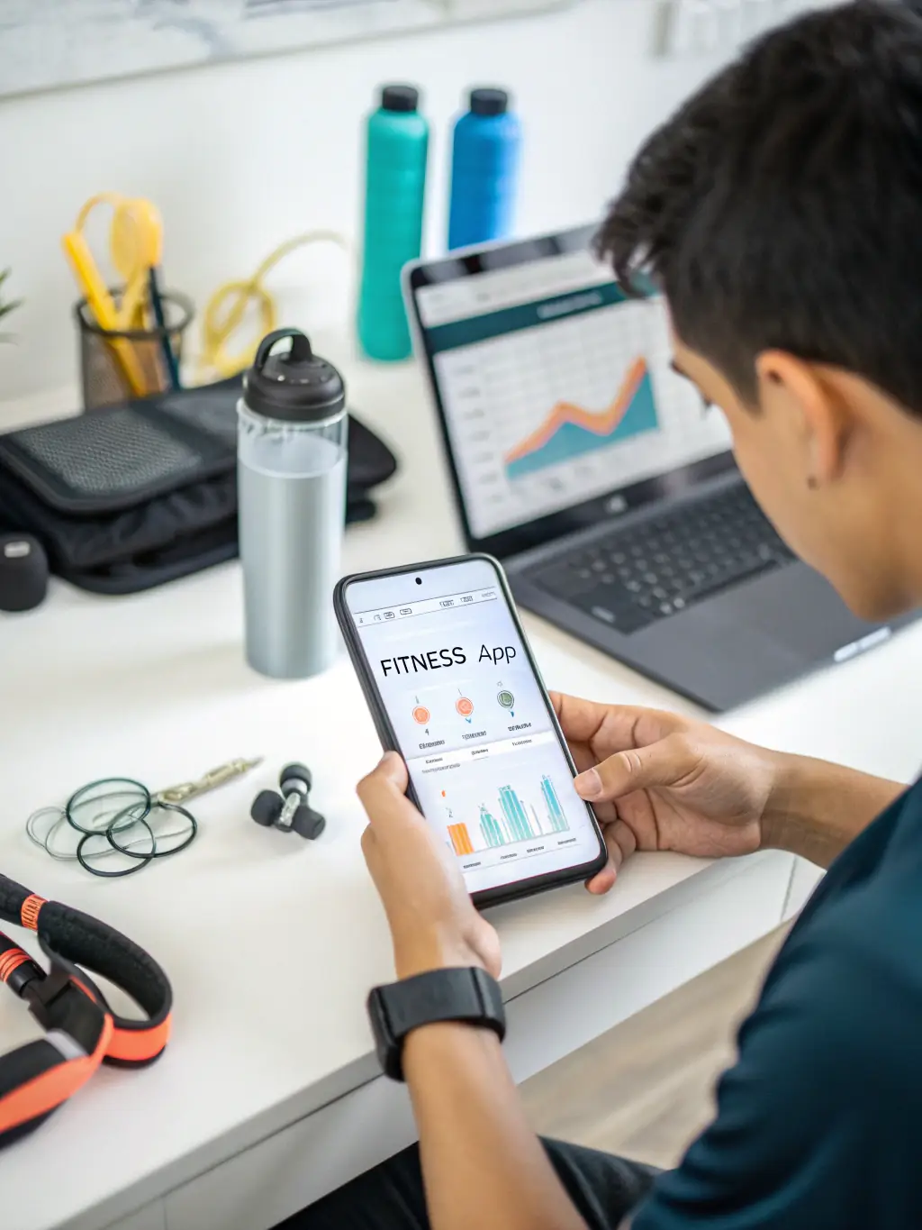 An image showcasing a client happily tracking their food intake and progress using a mobile app, highlighting the ease of monitoring their nutritional journey.