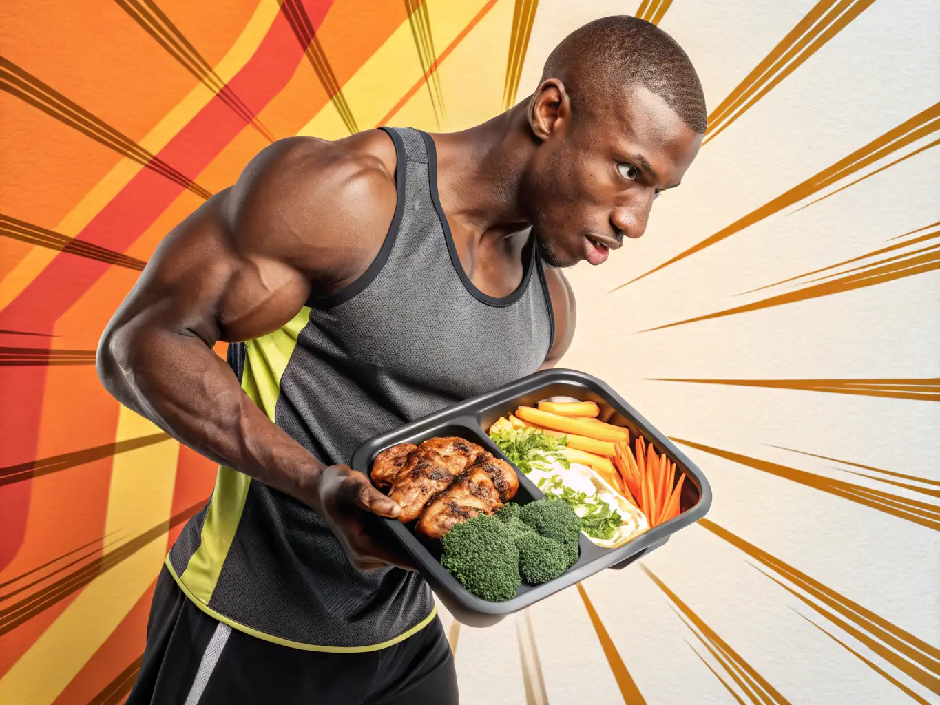 A strong image depicting a muscular individual enjoying a protein-rich meal after a workout, emphasizing the importance of proper nutrition for muscle recovery and growth, set against a backdrop of a well-equipped gym.