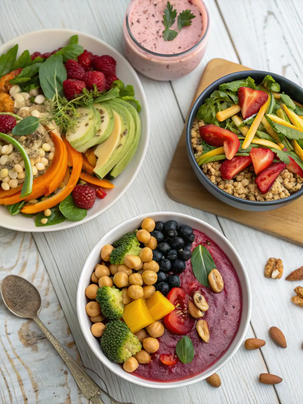 A visually appealing image of a diverse range of healthy meals, representing the variety and flexibility of Fitando's nutritional coaching programs.